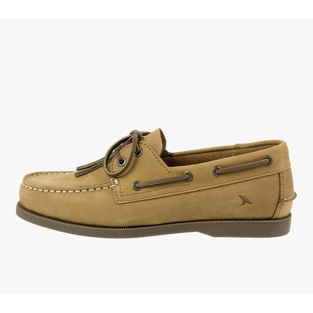 NEW Rugged Shark Mens Classic Boat Shoes Tan Beige Genuine‎ Leather 11.5